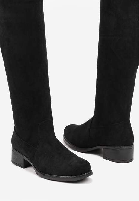 Czarne Kozaki Muszkieterki na Płaskiej Podeszwie ze Sznurkiem Avatiras