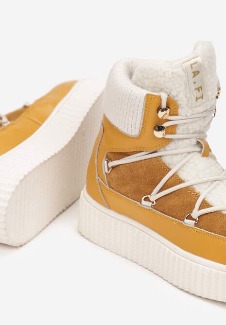 Brązowe Traperki Skórzane Sznurowane na Platformie Yamo