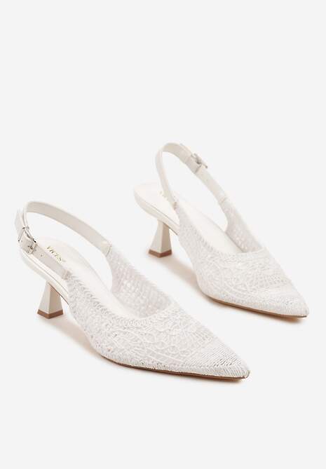 Białe Haftowane Sandały Vices na Szpilce Typu Slingback Atesia