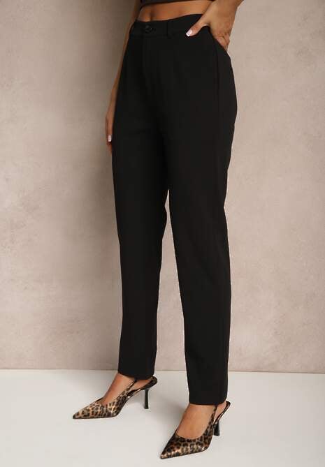 Czarne Spodnie z Wiskozą o Garniturowym Kroju High Waist Senaridra