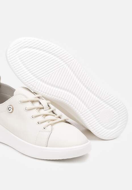 Beżowe Skórzane Sneakersy Zdobione Minimalistyczną Aplikacją Velotina