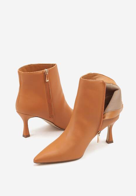 Jasnobrązowe Botki do Kostki Vices na Klepsydrowym Obcasie z Noskiem w Szpic Vidvire