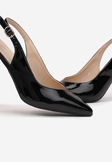 Czarne Lakierowane Czółenka z Noskiem w Szpic na Szpilce Tradomai