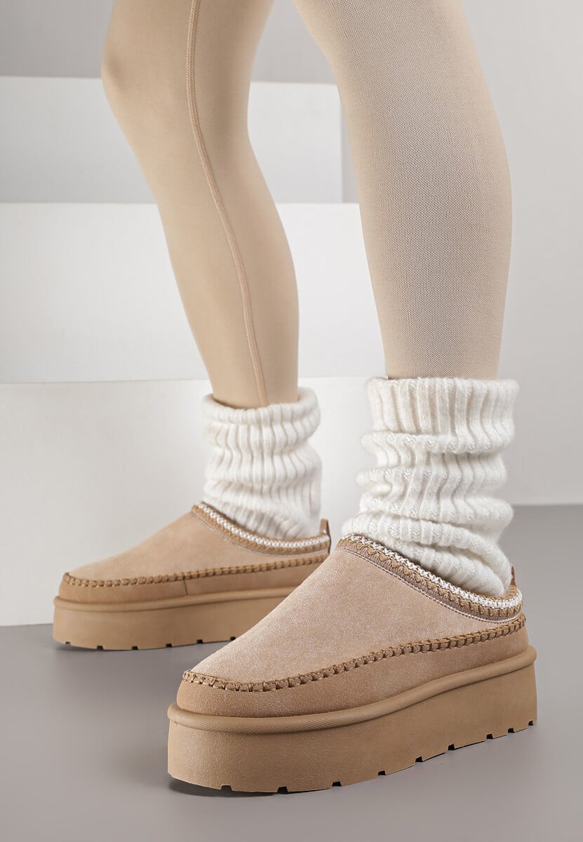 Ciemnobeżowe Śniegowce z Futrzanym Ociepleniem na Platformie Reiandea