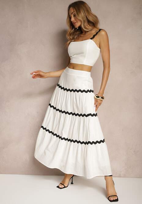 Biały Komplet z Bawełny Top na Ramiączkach i Spódnica Janoria