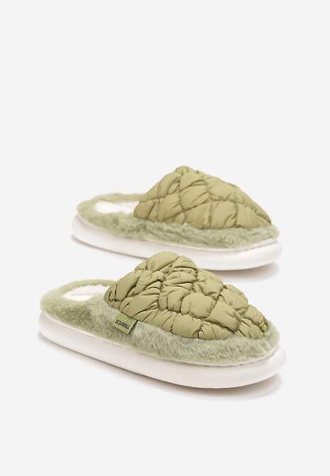 Zielone Eleganckie Kapcie Pikowane na Niskiej Platformie Tavemene