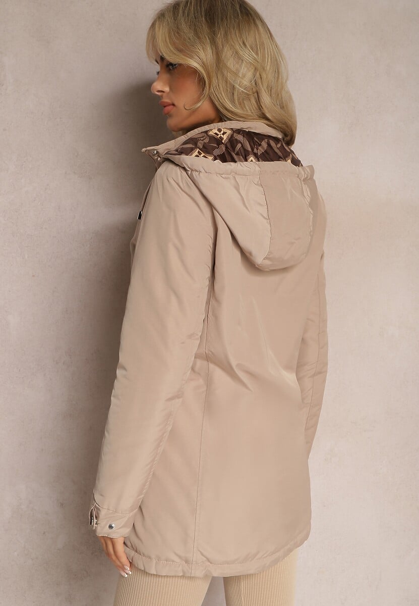 Jasnobeżowa Kurtka Dwustronna z Kapturem i Sznurkiem w Talii Divinza