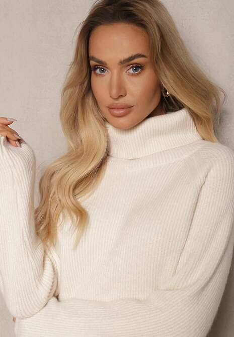 Jasnobeżowa Sukienka Dzianinowa Prążkowana Lialethe