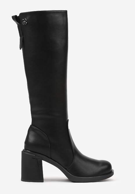 Czarne Kozaki VICES na Słupku ze Skóry Naturalnej Ozdobione Aplikacjami Refesa