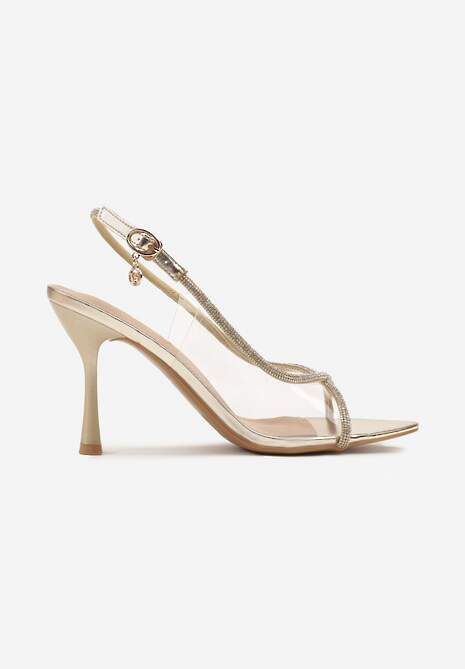 Złote Sandały Vices na Szpilce z Cyrkoniowymi Paskami Ovilira