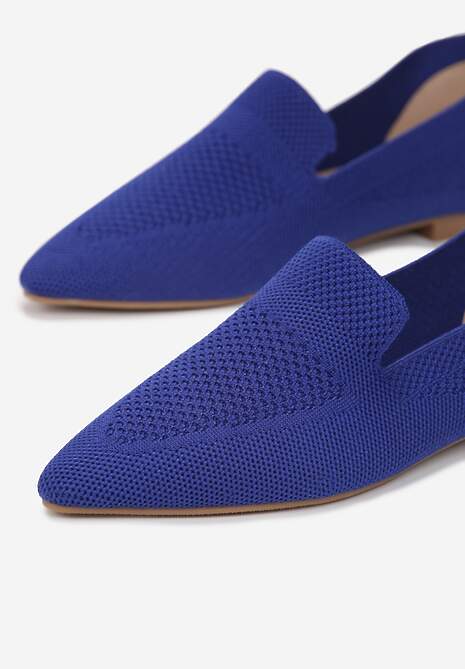 Granatowe Balerinki z Noskiem w Szpic i Delikatną Perforacją Anallia