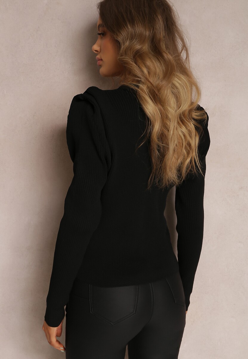 Czarny Kardigan z Bufkami na Ramionach Toze