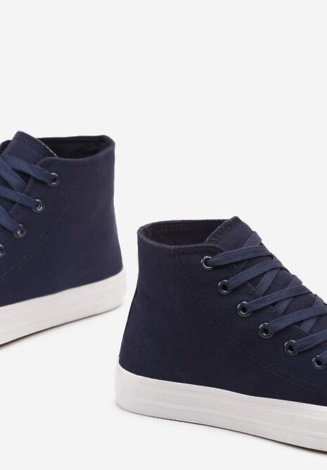 Granatowe Trampki z Wysoką Cholewką i Sznurowaniami Relagia