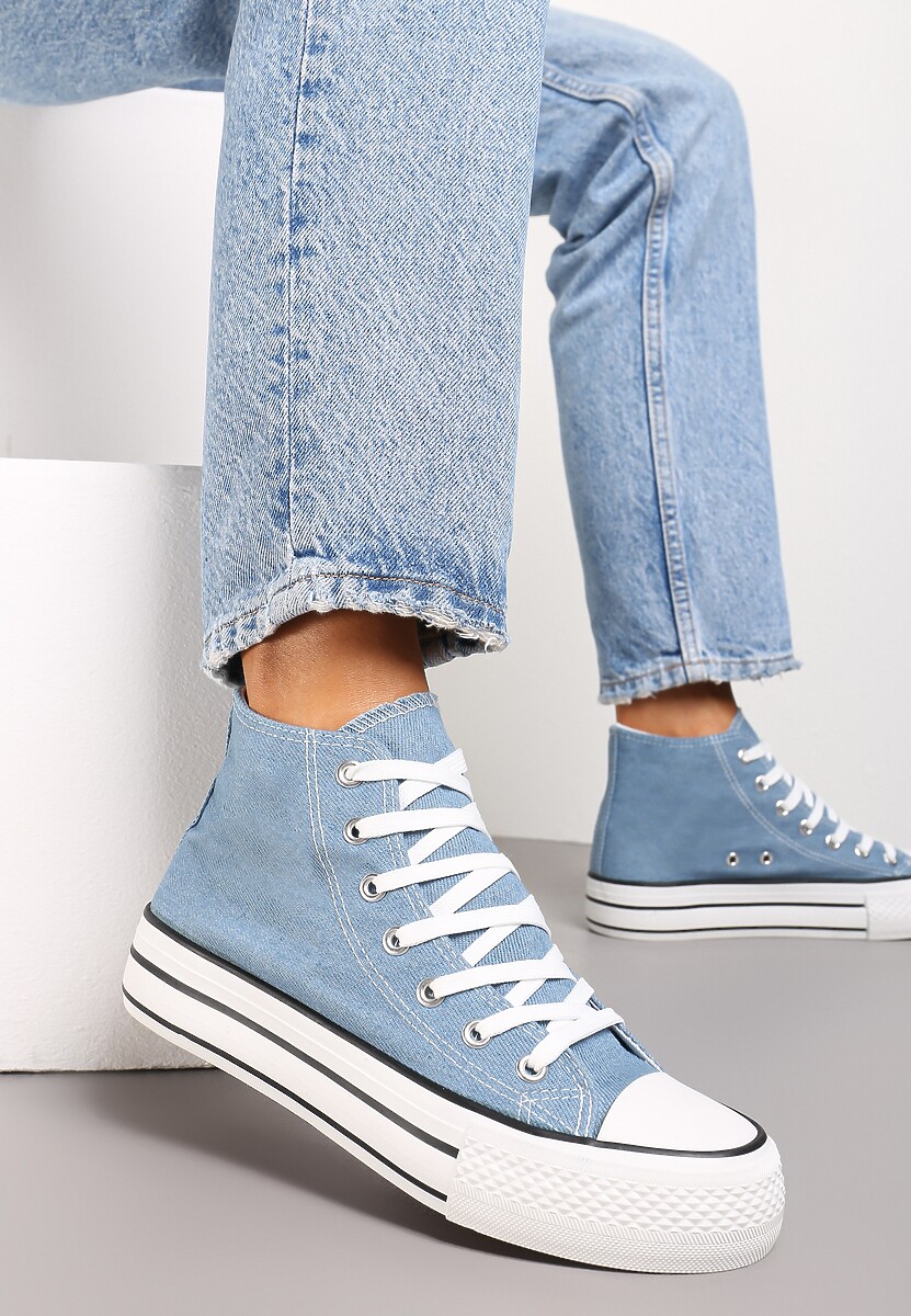 Granatowe Sznurowane Trampki z Cholewką za Kostkę Raniea