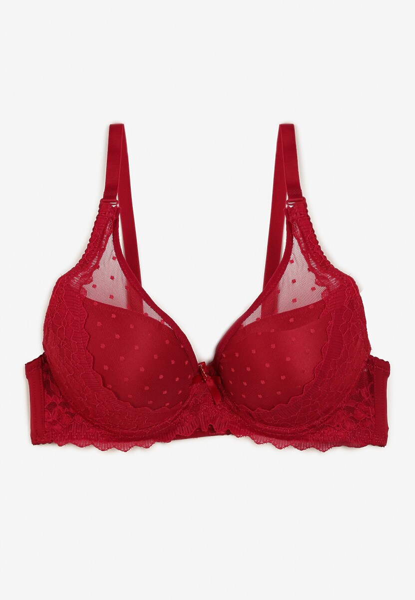 Bordowy Usztywniany Biustonosz Full Cup z Subtelną Koronką Serumka