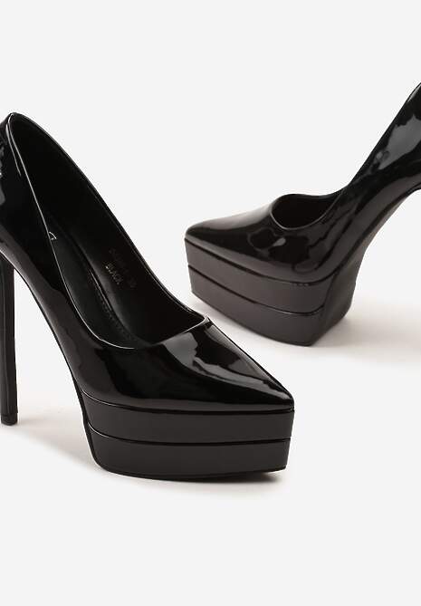 Czarne Szpilki Lakierowane z Platformą i Szpiczastym Noskiem Viriona
