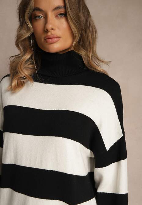 Czarno-Biały Golf Ozdobiony Paskami Raluna