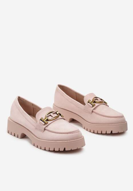 Różowe Mokasyny z Imitacji Zamszu z Geometryczną Klamerką Echonesa