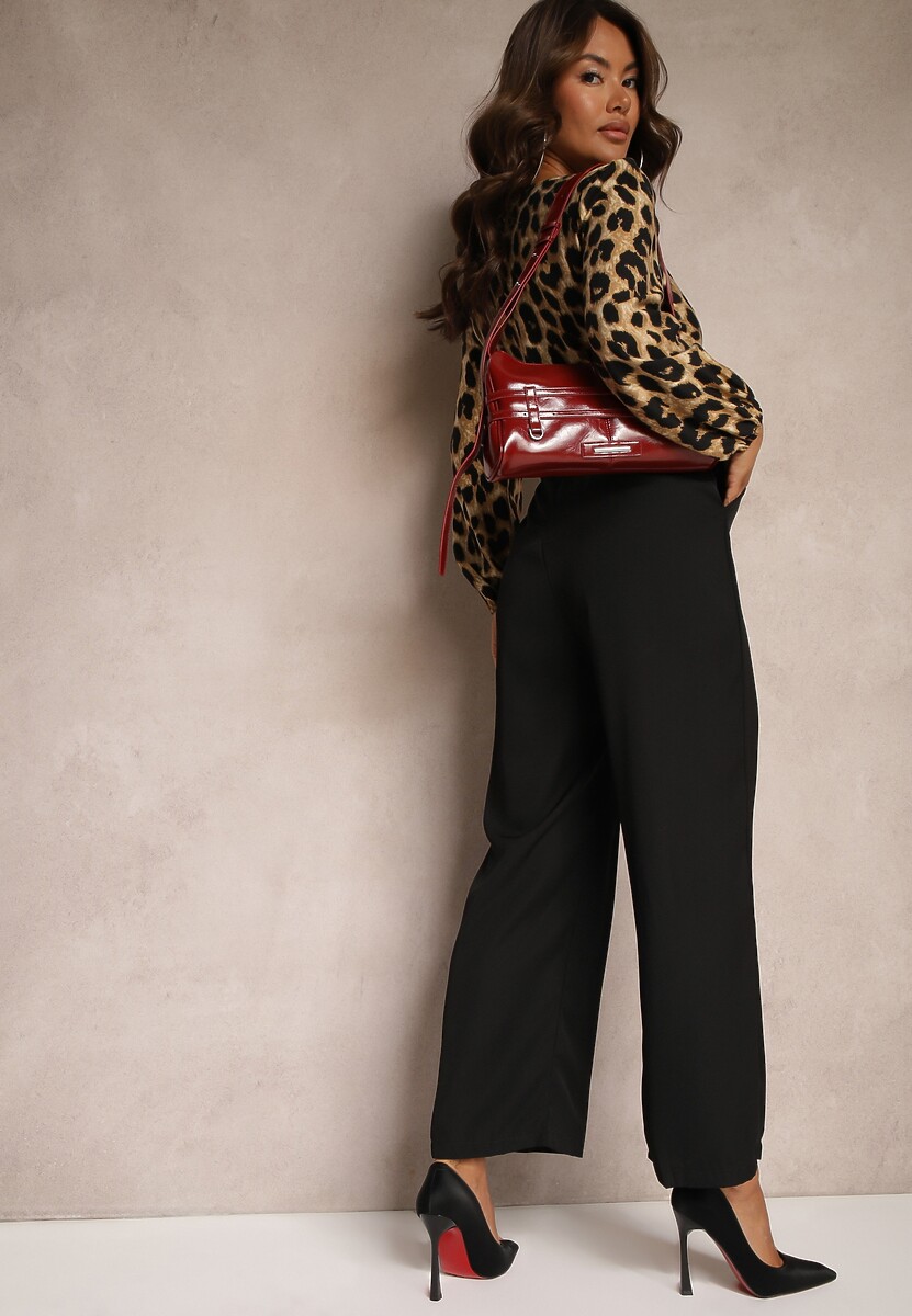 Brązowy Elegancki Kombinezon Ozdobiony Wzorem w Panterkę i Paskiem Vailisea