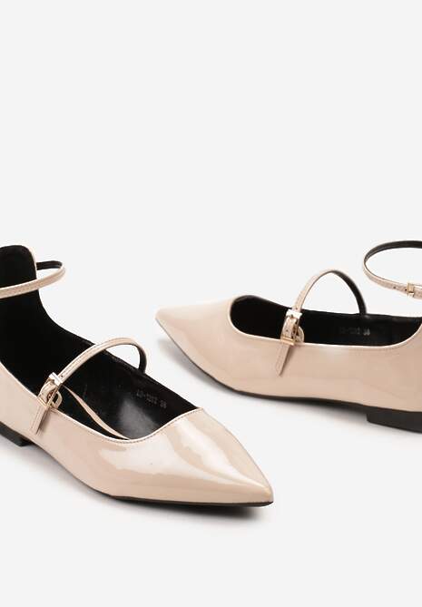 Beżowe Lakierowane Balerinki z Dwoma Paseczkami i Noskiem w Szpic Starsha
