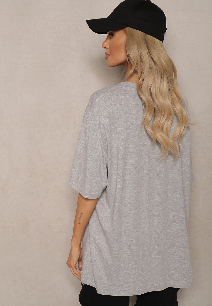 Szary Bawełniany T-shirt Oversize Thenika