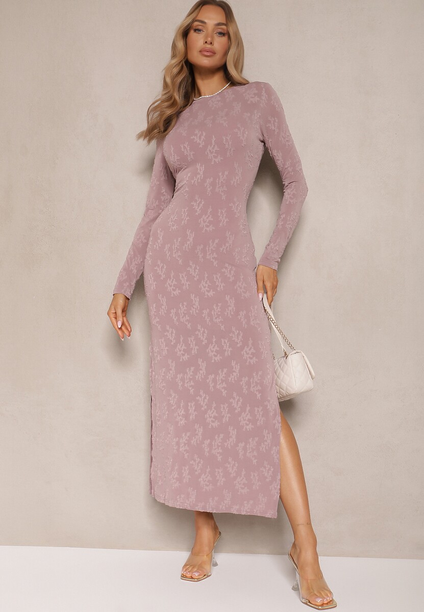 Jasnofioletowa Dopasowana Sukienka z Wiskozą z Tkaniny Plumeti Nilsela