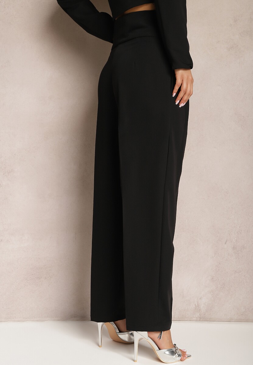 Czarne Spodnie Garniturowe High Waist z Dwoma Paskami Ismera