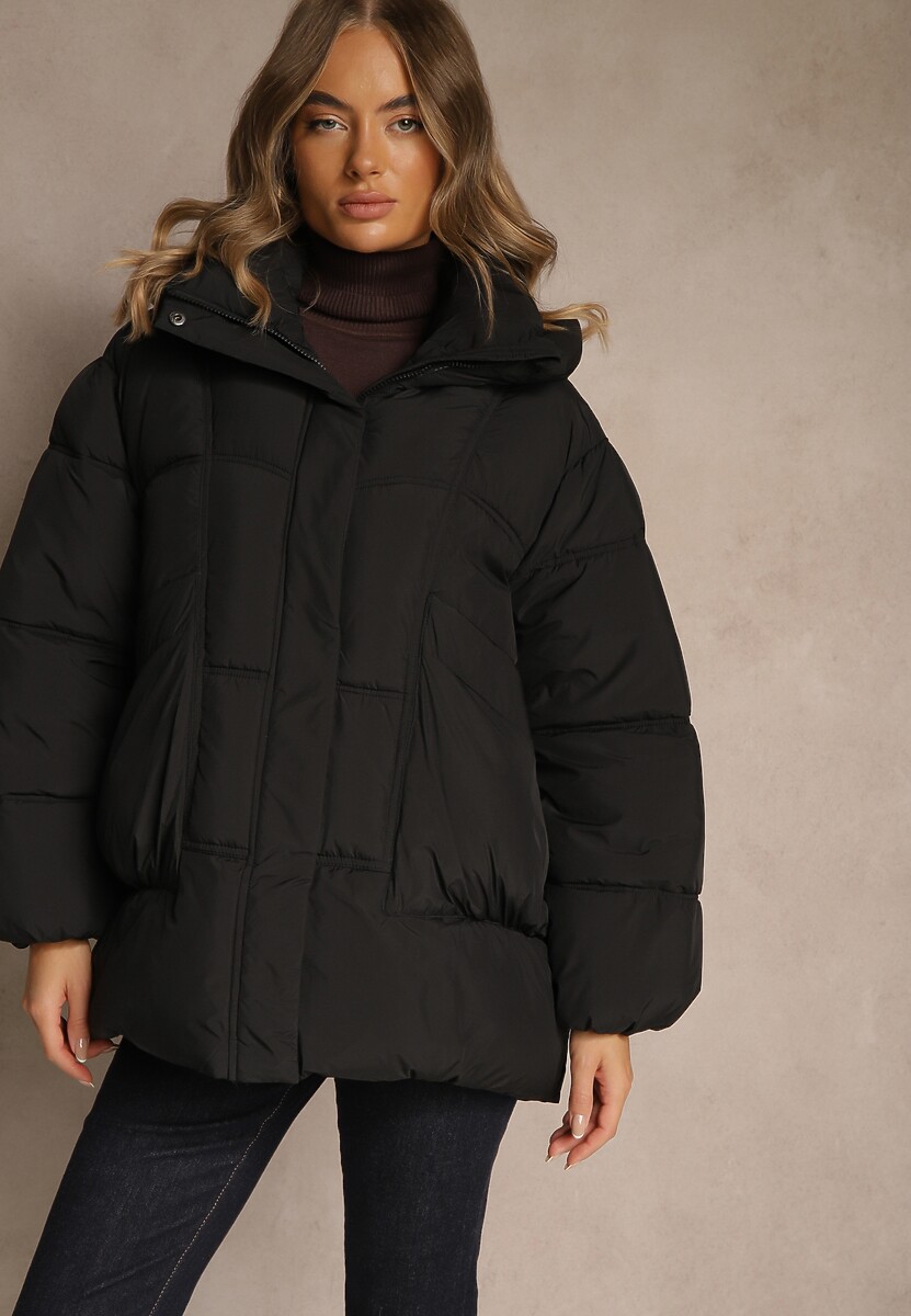 Bordowa Kurtka Oversize z Pikowanymi Przeszyciami i Kapturem Galeana