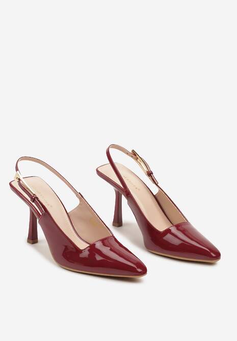 Bordowe Eleganckie Lakierowane Sandały na Obcasie Elizara
