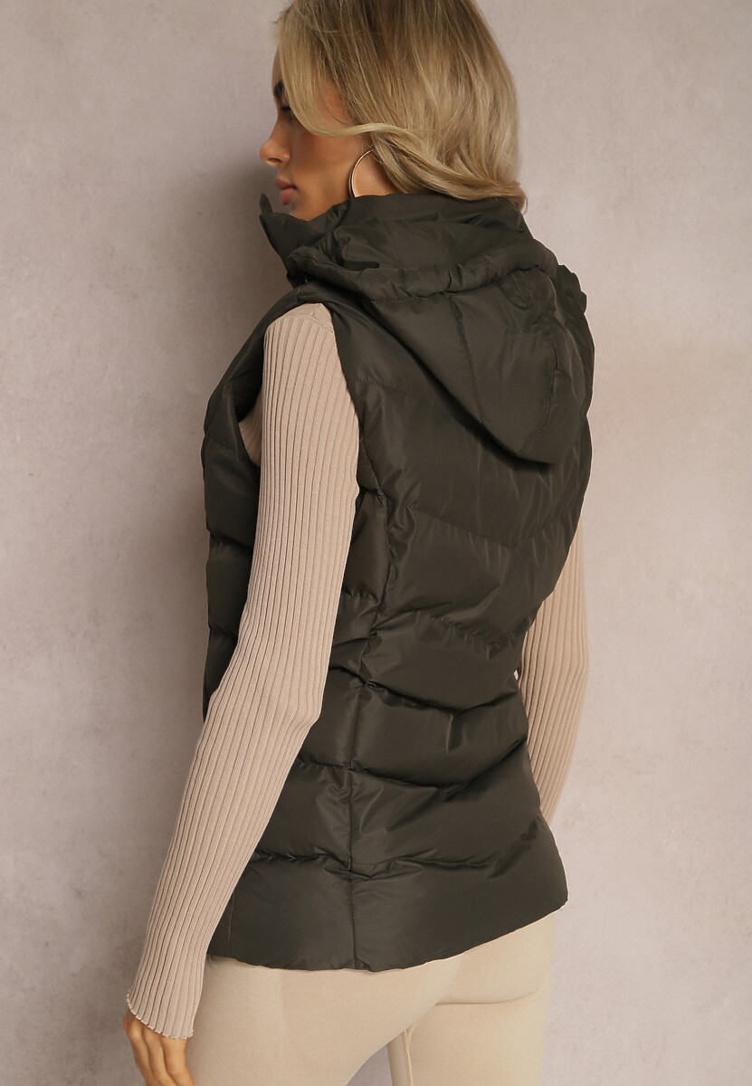 Ciemnozielona Pikowana Kamizelka z Kapturem na Suwak Ritase