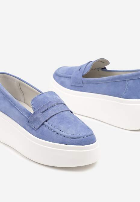 Granatowe Mokasyny ze Skóry Naturalnej na Platformie Eleanine