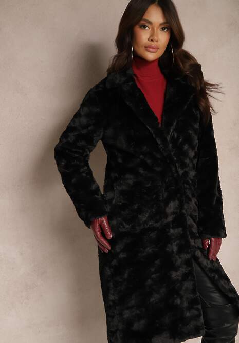 Czarny Płaszcz Jednorzędowy  Vertiana