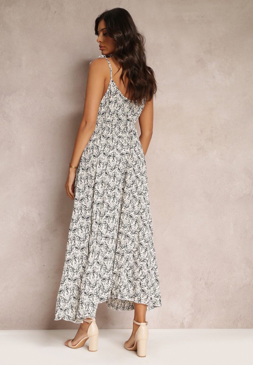 Biała Sukienka Maxi Wiązana na Ramionach z Rozkloszowanym Dołem Matiltta