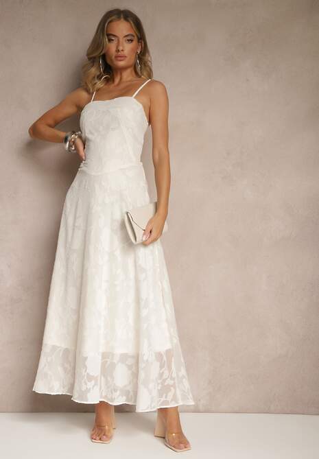 Jasnobeżowa Sukienka Vices o Rozkloszowanym Kroju z Gorsetowym Wiązaniem Fenalisa