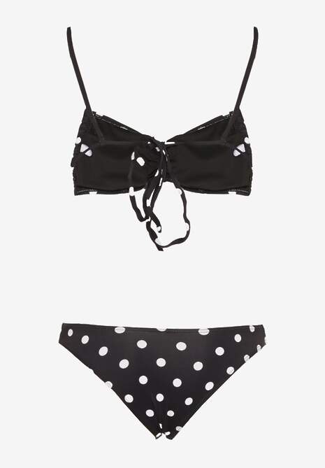 Białe Bikini w Grochy z Kwiatowymi Aplikacjami Biustonosz i Figi Loritia