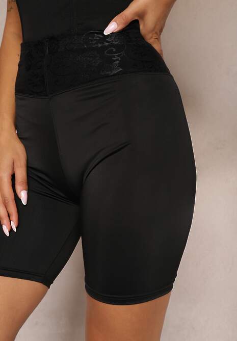 Czarne Kolarki Szorty High Waist z Koronką Cavima