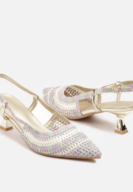 Beżowo-Różowe Plecione Sandały Sling-Back ze Sprzączką Ilorina