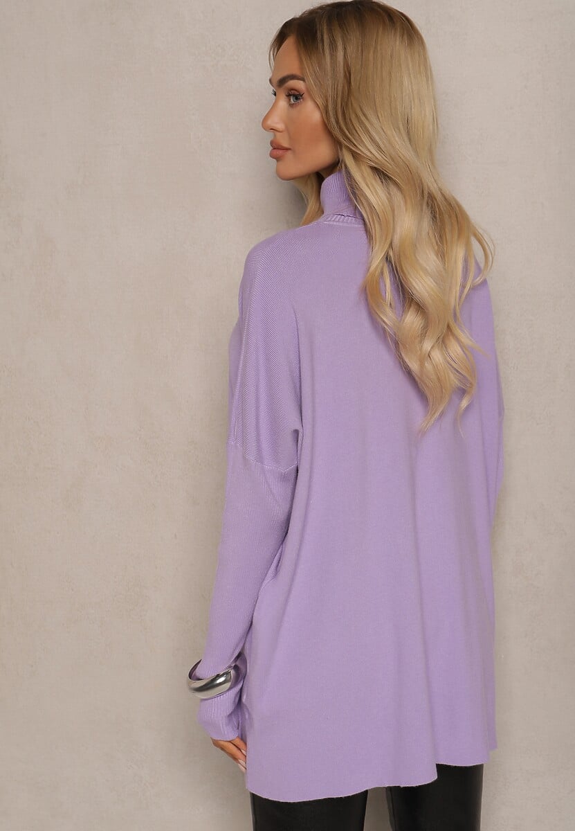 Jasnofioletowy Golf Dzianinowy z Długim Rękawem Halaian