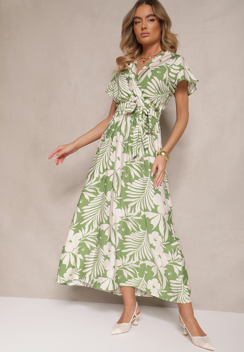 Czarna Rozkloszowana Sukienka z Wiskozy w Kwiaty Elarielis