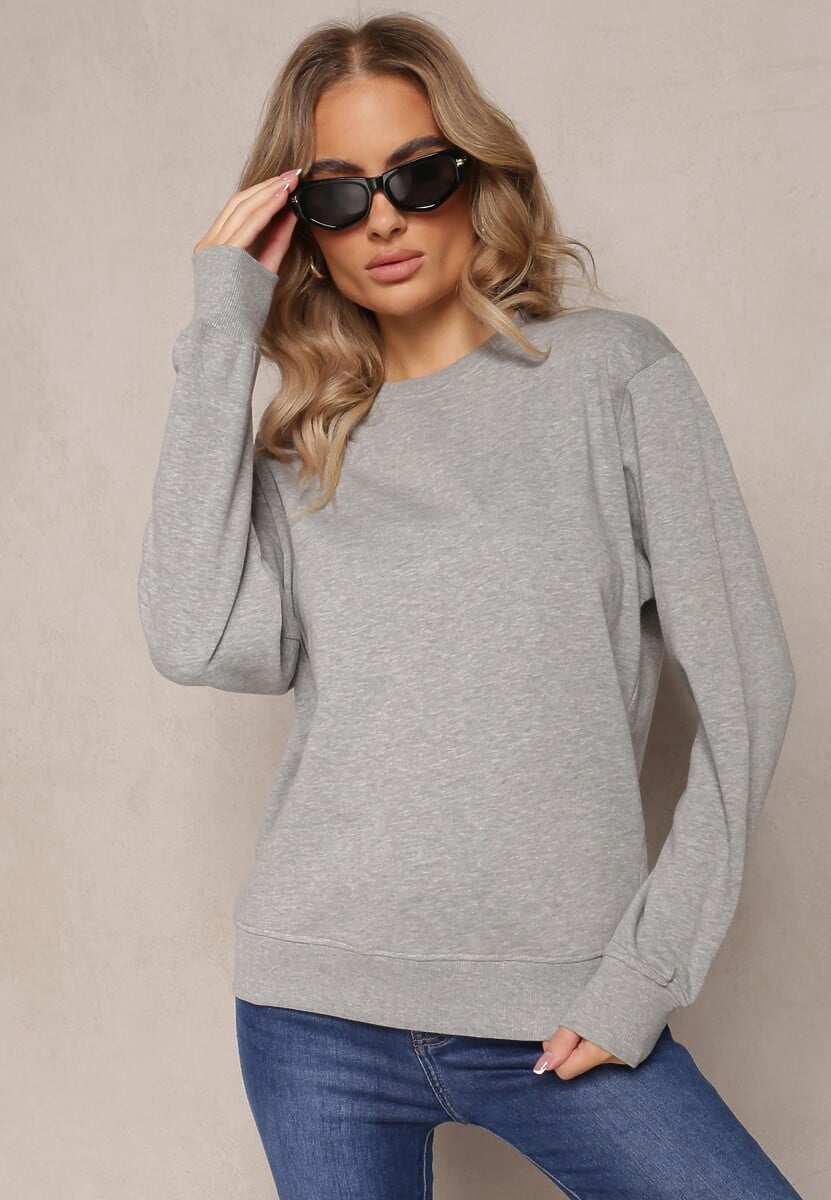 Szara Bawełniana Bluza w Melanż o Oversizowym Fasonie Jeustena