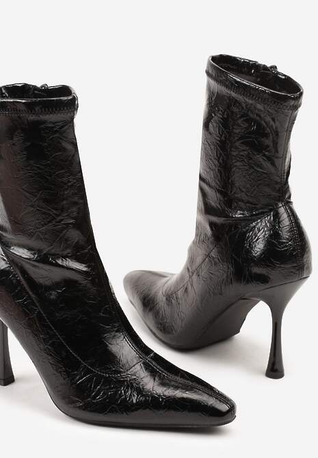 Czarne Tłoczone Botki do Kostki Vices na Szpilce w Eleganckim Stylu Tadvire