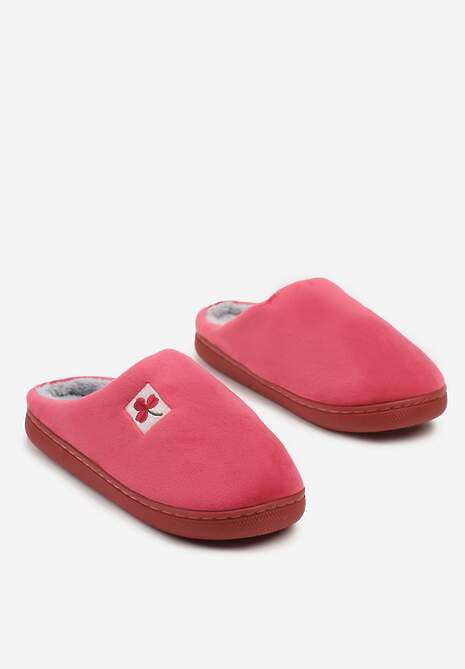 Bordowe Kapcie Vices z Weluru na Płaskiej Podeszwie Cellia