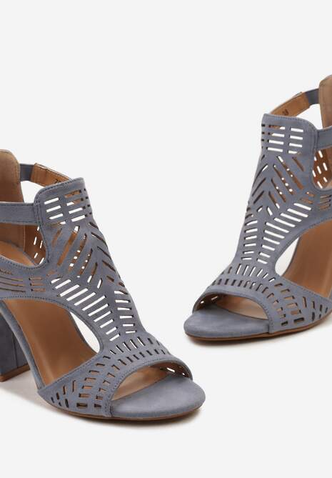 Niebieskie Ażurowe Sandały na Wysokim Słupku ze Sprzączką przy Kostce Votilla