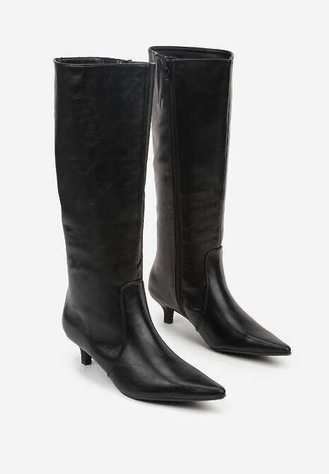 Czarne Kozaki do Kolana w Eleganckim Stylu na Niskiej Kaczuszce Neredia