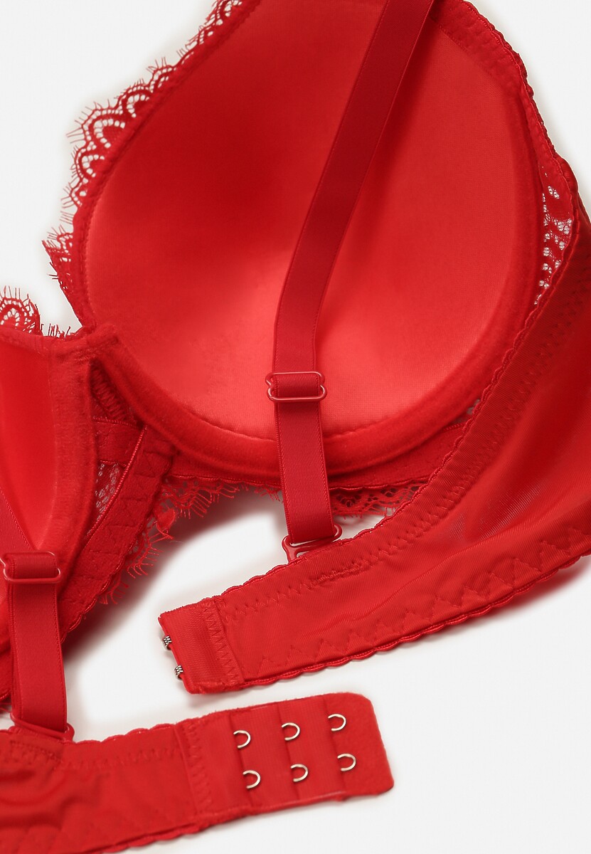 Czerwony Biustonosz Ozdobiony Romantyczną Koronką z Odpinanymi Ramiączkami Milientia