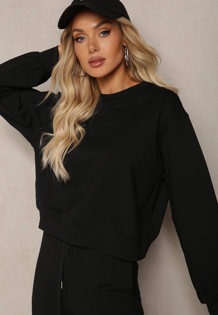 Beżowa Oversize Bluza z Bawełny o Krótkim Fasonie Sibolla