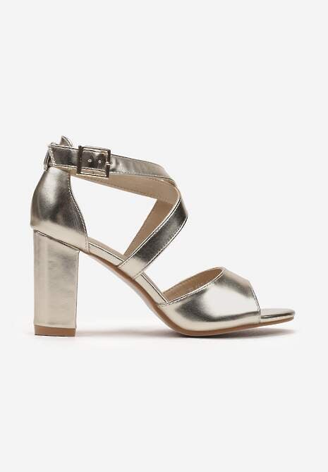 Złote Sandały Zapinane na Sprzączkę na Słupku Meavilla