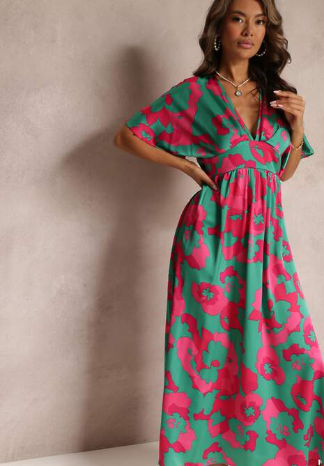 Zielona Rozkloszowana Sukienka Maxi z Wycięciami Aleri