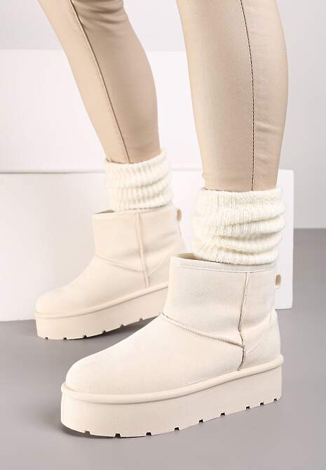 Beżowe Wsuwane Śniegowce na Gładkiej Platformie Irindara