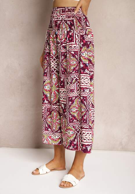 Fioletowe Spodnie Kuloty z Bawełny High Waist z Gumką w Pasie Palovia